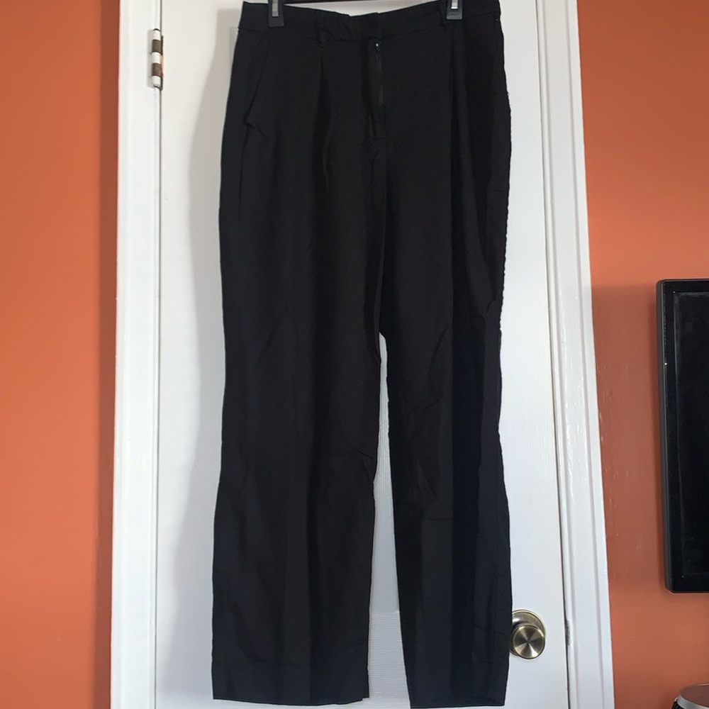 Wide Leg Linen-Blend Trousers